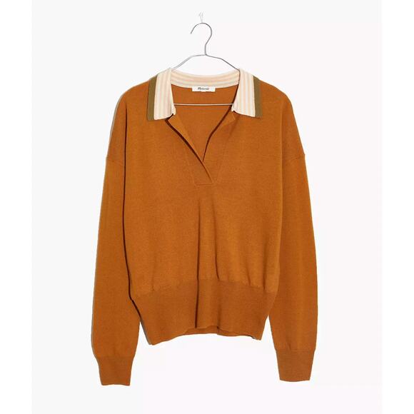 Madewell rust orange Colorblock Polo Long Sleeve Merino Wool Sweater - Picture 4 of 4